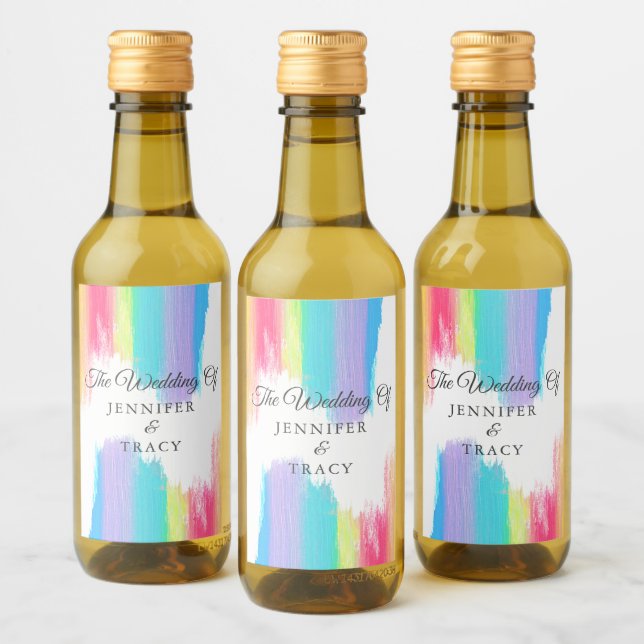 Elegante Boda LGBTQ Rainbow Personalizado Mini (Botellas)