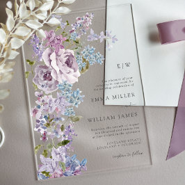 Elegante Boda Lilac Invitaciones acrílicas