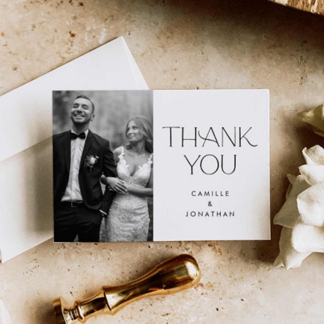Elegante Boda mínimo Foto Tarjeta de agradecimient (Elegant Simple Photo Wedding Thank you card)