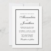 Elegante Boda Moderna Invitación Negra y Blanca