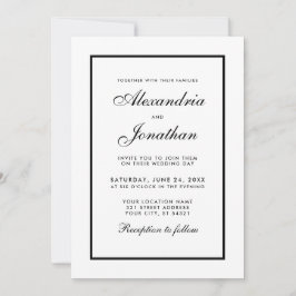 Elegante Boda Moderna Invitación Negra y Blanca