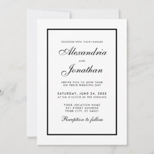 Elegante Boda Moderna Invitación Negra y Blanca