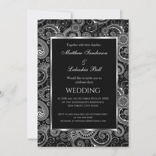 Elegante Boda moderno blanco negro invitación (Anverso)