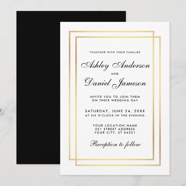 Elegante Boda moderno blanco negro invitación de o (Anverso / Reverso)