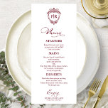 Elegante Boda Monograma Cartas de menú Borgoña<br><div class="desc">Una carta de boda de caligrafía de moda sencilla. Yo ofrezco un servicio de personalización gratuito,  si tienes alguna pregunta o petición especial,  por favor no dudes en contactarme.</div>