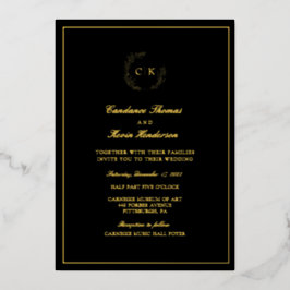 Elegante Boda Monograma Invitación al Relieve meta