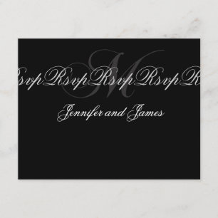 Elegante Boda Monograma M Tarjetas RSVP Negro