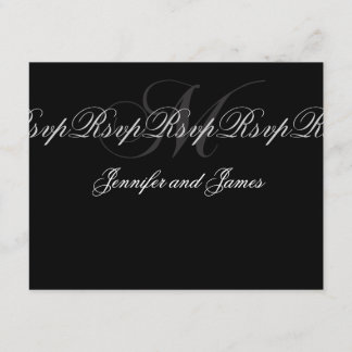 Elegante Boda Monograma M Tarjetas RSVP Negro