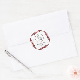 Elegante Boda Monograma Pegatinas redondos maroon