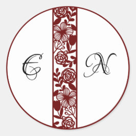 Elegante Boda Monograma Pegatinas redondos maroon