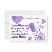 Elegante Boda morado floral gracias tarjeta
