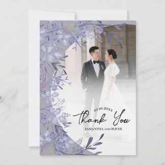 Elegante Boda morado floral gracias tarjeta de fot