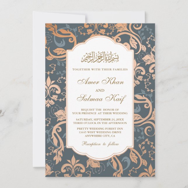 Elegante boda musulmana de oro Invitaciones (Anverso)