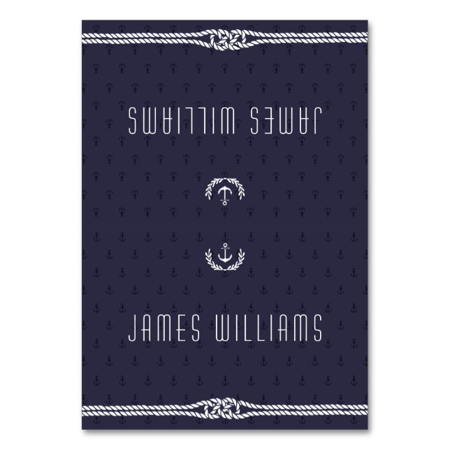 Elegante Boda Náutico Tarjetas Anclas Azules (Anverso)
