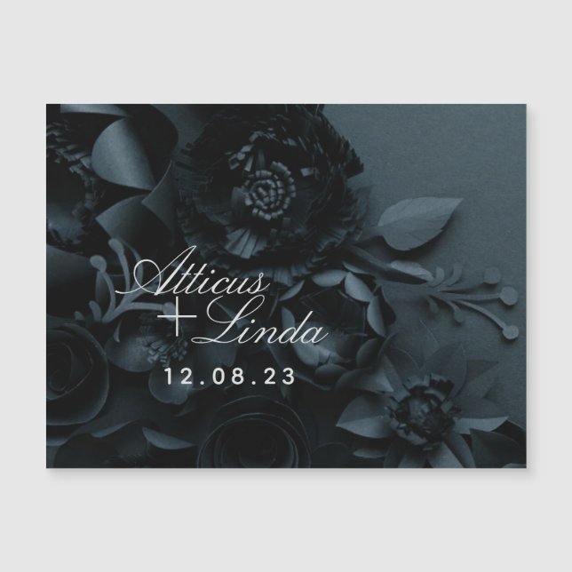 Elegante Boda negro guardar tarjeta de agradecimie (Anverso)
