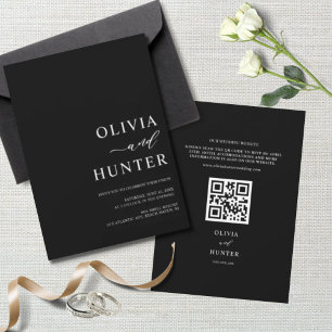 Elegante Boda negro moderno invitación todo en uno