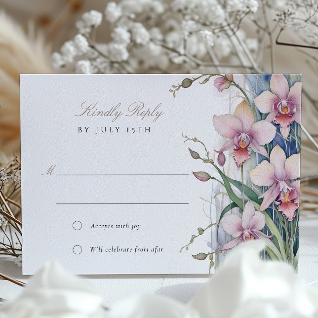 Elegante Boda Orquídea Tarjeta RSVP Pastel (Subido por el creador)