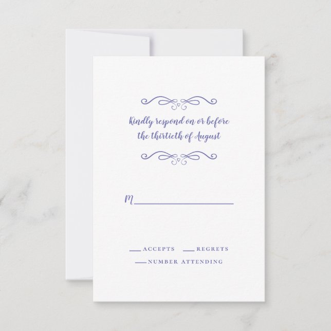 Elegante Boda Periwinkle Clásico RSVP Minimalista (Anverso)