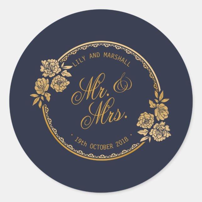 Elegante Boda personalizado de oro | Sello Pegatin (Anverso)