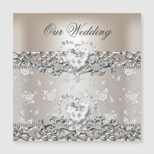 Elegante Boda Plata Crema Corazón de Diamante Invi