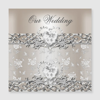 Elegante Boda Plata Crema Corazón de Diamante Invi