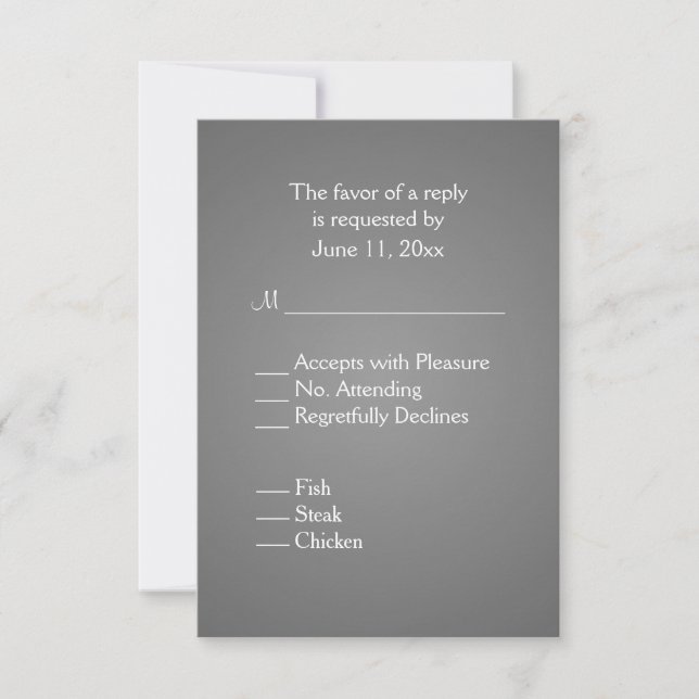 Elegante Boda Plata Oscura RSVP con Menú (Anverso)