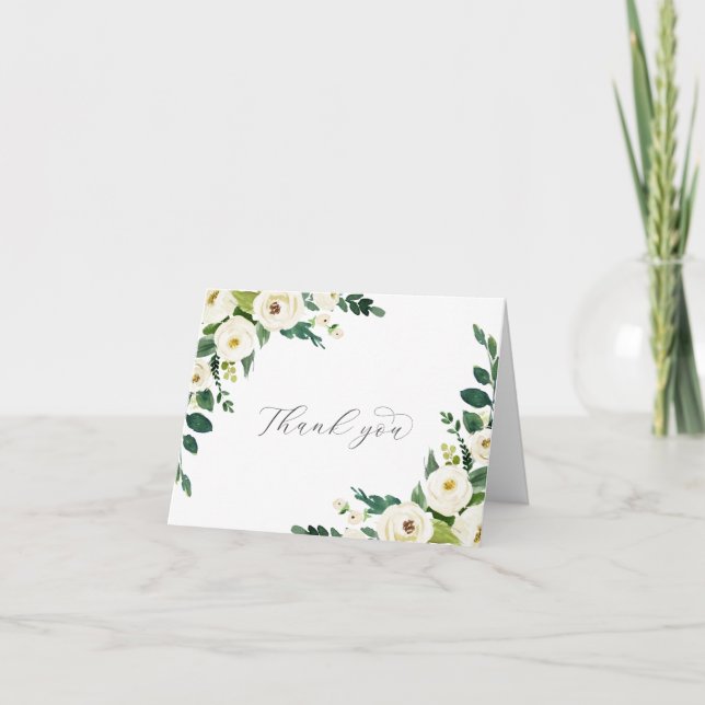 Elegante Boda plegable floral blanca tarjeta de ag (Anverso)