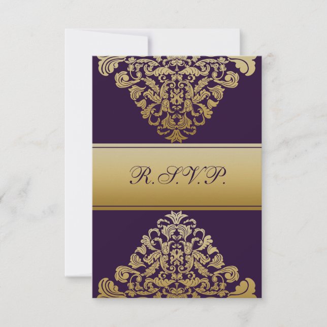 elegante boda púrpura dorada RSVP Standard 3.5 x 5 (Anverso)