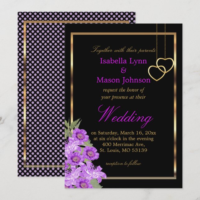 Elegante Boda púrpura Flor Invitación (Anverso / Reverso)