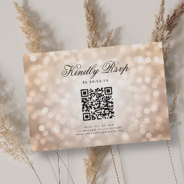 Elegante boda QR RSVP Bokeh Luces Rosa Oro