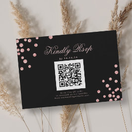 Elegante Boda QR RSVP Rosa Confeti de oro Negro