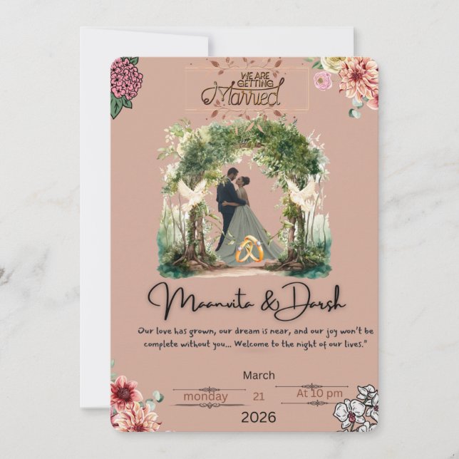 Elegante Boda Romántica Invitación Noche de Amor (Anverso)