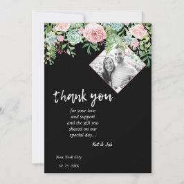 Elegante Boda rosa floral negro gracias TARJETA