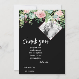 Elegante Boda rosa floral negro gracias TARJETA