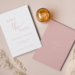 Elegante Boda Rosa Polvorienta Guardar La Tarjeta<br><div class="desc">Esta simple tarjeta minimalista de guardar la fecha es perfecta para anunciar a su próximo boda. Esta tarjeta presenta un diseño polvoriento en blanco y rosado con texto elegante. Personalizar de texto en la parte delantera y trasera de la tarjeta con todos los detalles de su día especial. #savethedate #nuestra...</div>