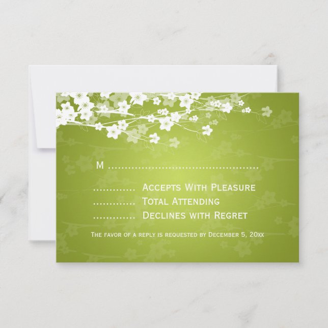 Elegante Boda RSVP Cherry Blossom Lime Green (Anverso)