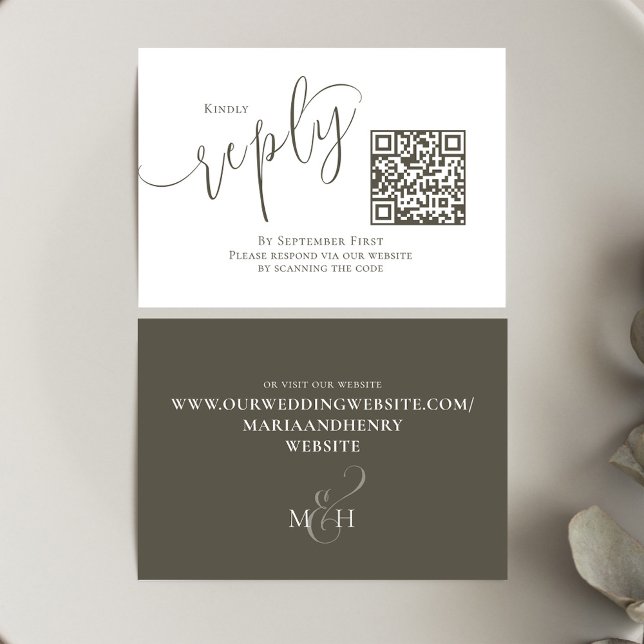 Elegante Boda RSVP Código QR Script sencillo (Wedding RSVP response card with scannable QR Code. )
