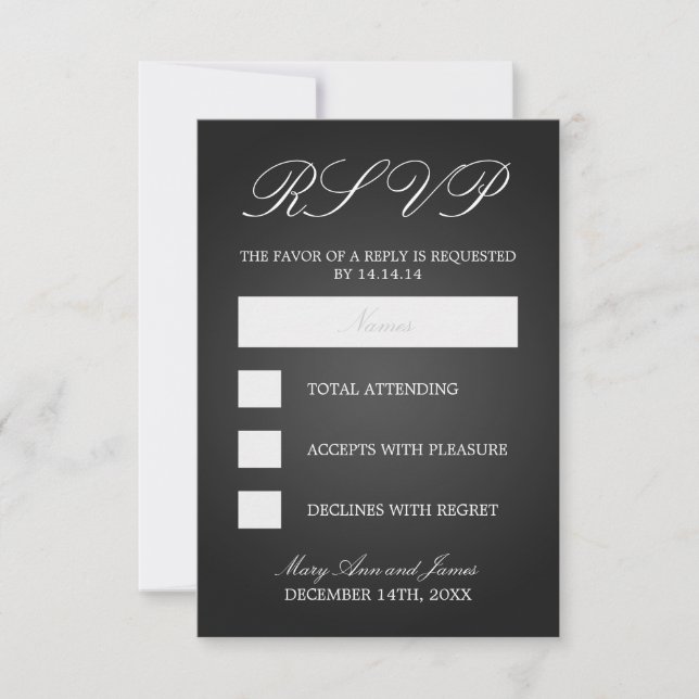 Elegante Boda RSVP Corazones Monogramados Negro (Anverso)
