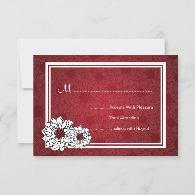 Elegante Boda RSVP Dahlia Rojo Floral (Anverso)