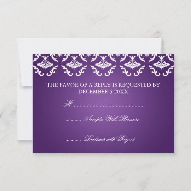 Elegante Boda RSVP Damask Vintage Purple (Anverso)