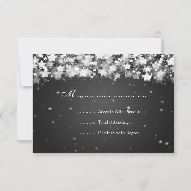 Elegante Boda RSVP Dazzling Stars Black (Anverso)