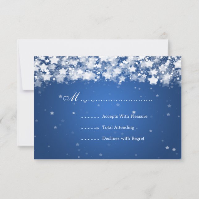 Elegante Boda RSVP Dazzling Stars Blue (Anverso)