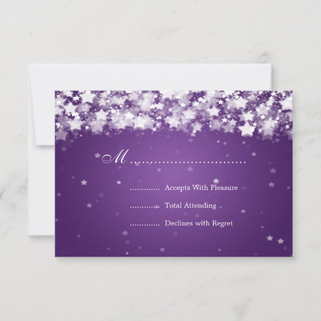Elegante Boda RSVP Dazzling Stars Purple (Anverso)