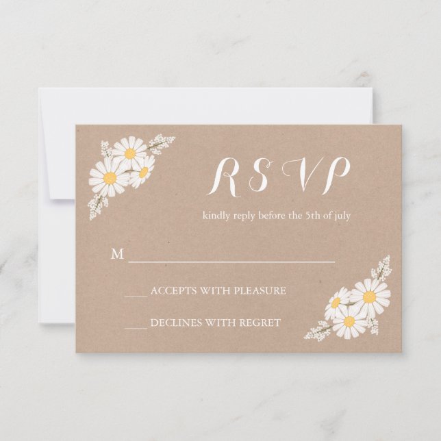 Elegante Boda RSVP de Daisies blancos florales (Anverso)
