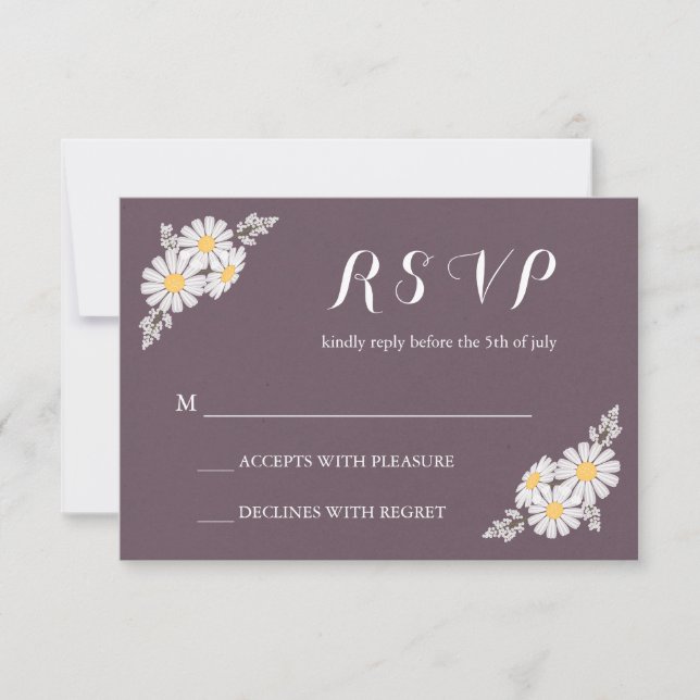 Elegante Boda RSVP de Daisies blancos florales (Anverso)