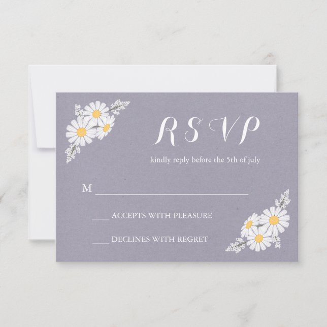 Elegante Boda RSVP de Daisies blancos florales (Anverso)