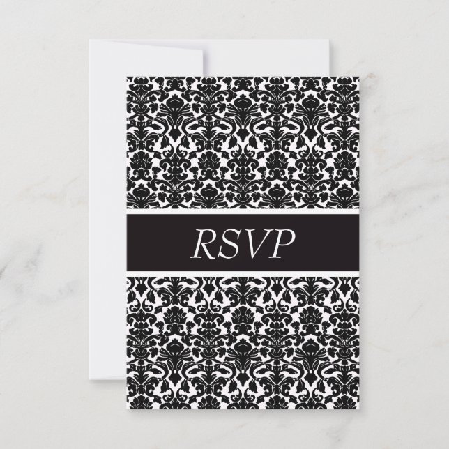 Elegante Boda RSVP de Damask Vintage (Anverso)