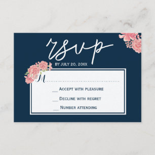 Elegante boda RSVP de la marina rosa de medianoche