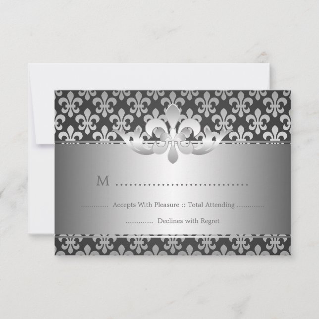 Elegante Boda RSVP Fleur De Lis Black (Anverso)