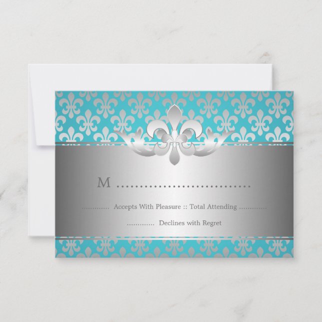 Elegante Boda RSVP Fleur De Lis Blue (Anverso)